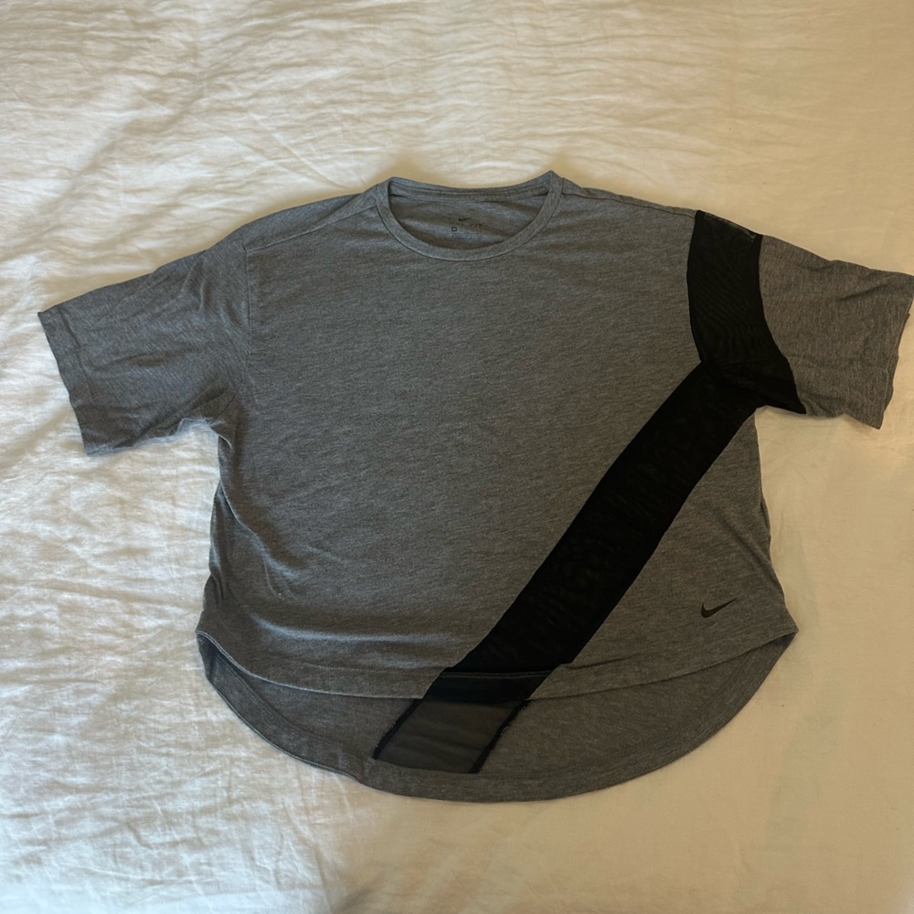 Nike Gray and Black Mesh Short Sleeve Women's Top